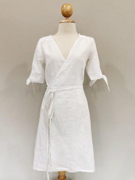 Clara White Linen Wrap Dress | Made-to ...